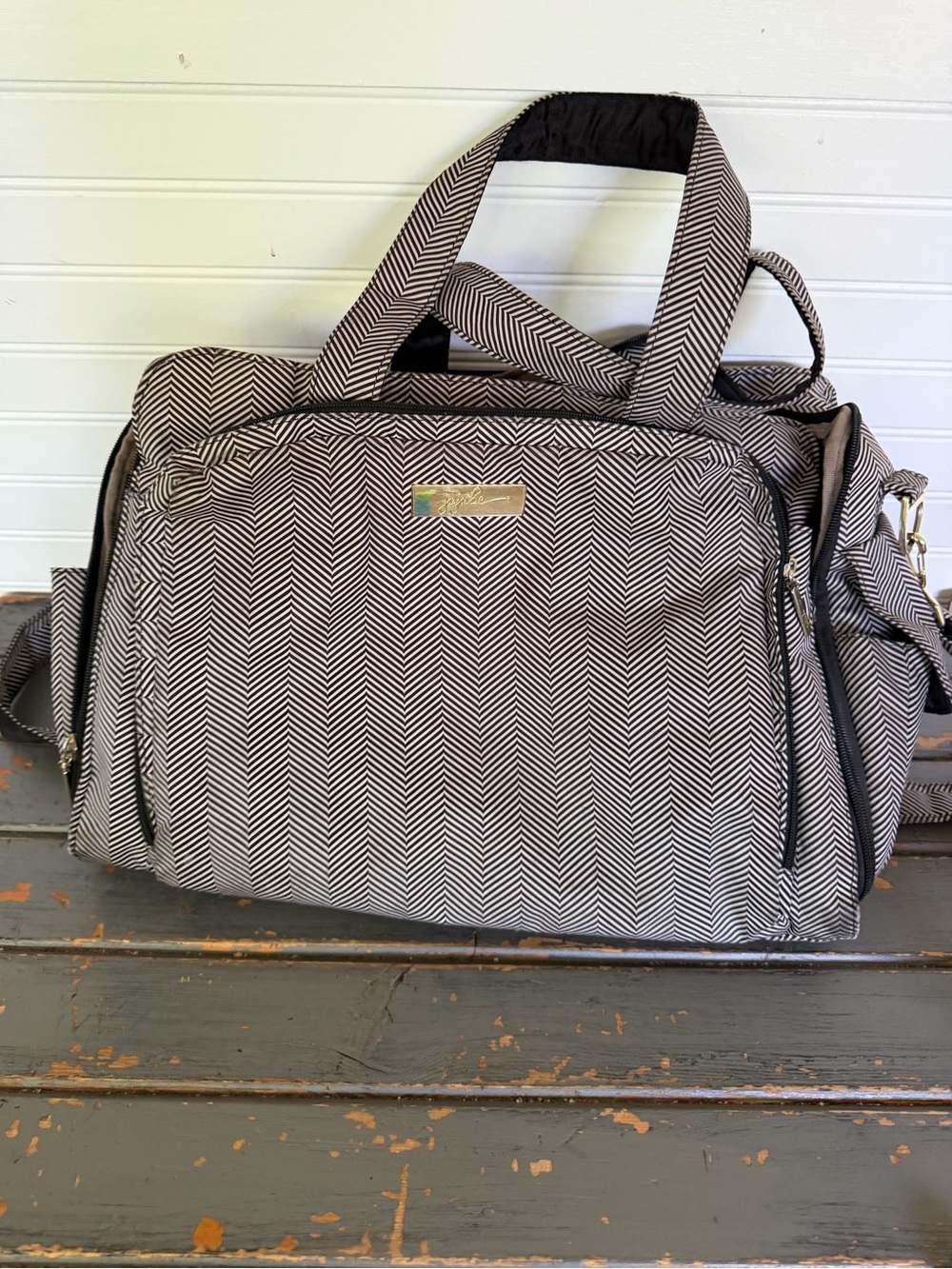 Ju-Ju-Be Kids Duffel Bag in Black and White Herringbone
